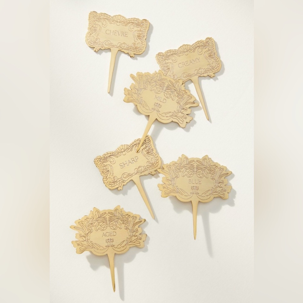 Anthropologie Gold Cheese & Cake Label Picks